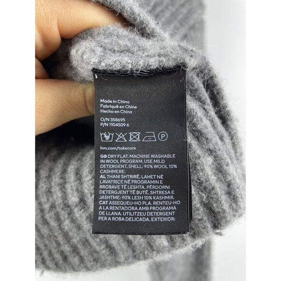 H&M | Cashmere Wool Blend Ribbed Thick Crop Turtleneck Grey Sweater Medium - Picture 6 of 8